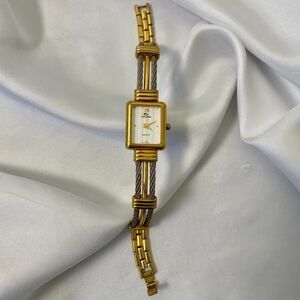 Vintage Cenere Quartz Dainty Two-Tone Silver Gold Cable Bracelet Wrist Watch